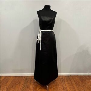 Bill Levkoff Classic Black Strapless Gown White Sash 8 Vintage VTG